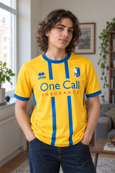 AI recreation of the Mansfield Town home 2025/26 shirt, generated by Kitlist from its documented design record.