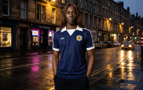 AI recreation of the Scotland home 1978 shirt, generated by Kitlist from its documented design record.