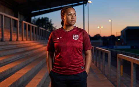 AI recreation of the England away 2019 shirt, generated by Kitlist from its documented design record.