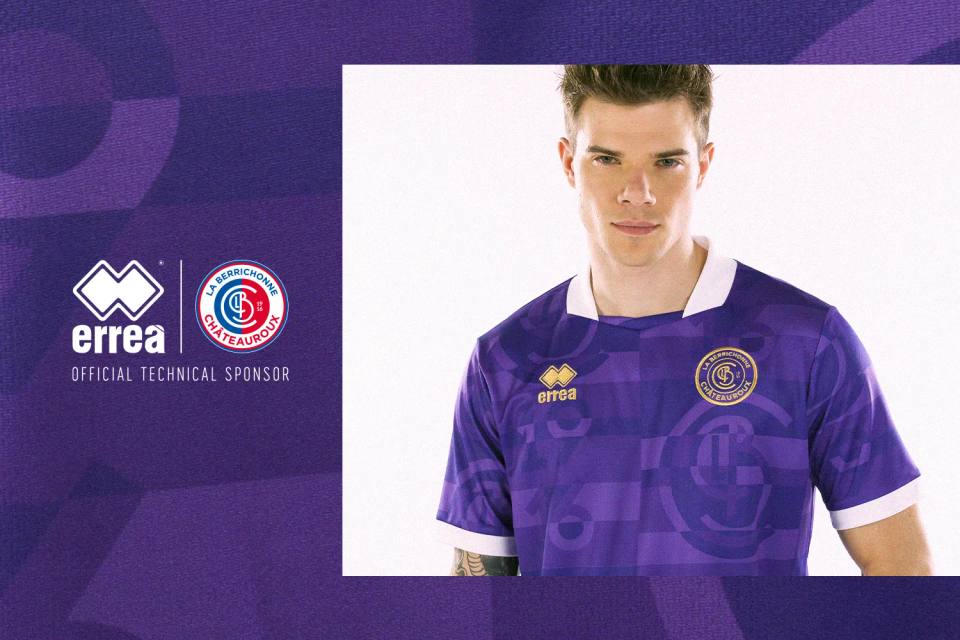 La Berrichonne de Châteauroux 2023/24 third shirt by Erreà, worn by a model