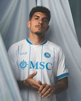 Giovanni Di Lorenzo posing in the SSC Napoli 2026/27 away shirt by EA7.