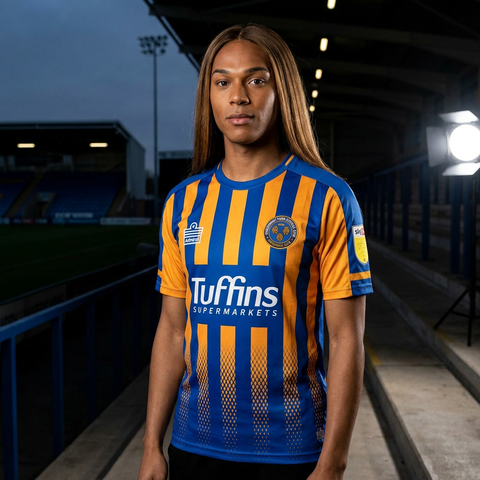 AI recreation of the Shrewsbury Town home 2020/21 shirt, generated by Kitlist from its documented design record.