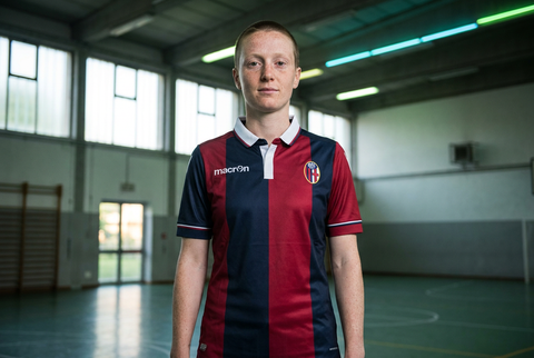 AI recreation of the Bologna home 2015/16 shirt, generated by Kitlist from its documented design record.