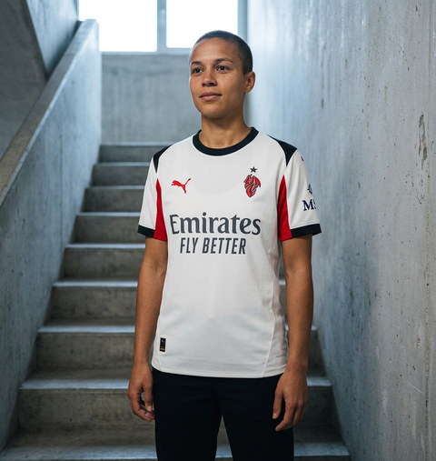 AI recreation of the AC Milan away 2025/26 shirt, generated by Kitlist from its documented design record.