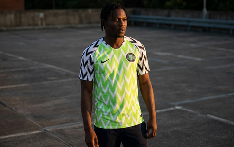 AI recreation of the Nigeria men's national football team home 2018 shirt, generated by Kitlist from its documented design record.