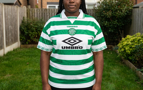 AI recreation of the Celtic home 1997-99 shirt, generated by Kitlist from its documented design record.