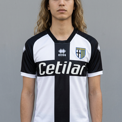 AI recreation of the Parma home 2020/21 shirt, generated by Kitlist from its documented design record.
