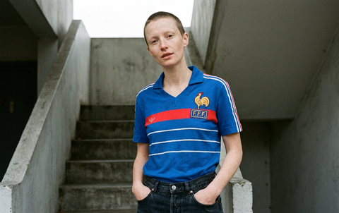AI recreation of the France men's national association football team home 1984 shirt, generated by Kitlist from its documented design record.