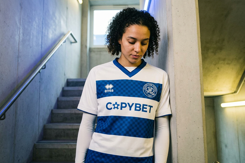 AI recreation of the QPR home 2025/26 shirt, generated by Kitlist from its documented design record.