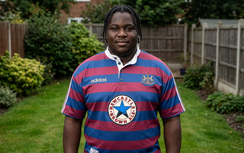 AI recreation of the Newcastle United away 1995-97 shirt, generated by Kitlist from its documented design record.