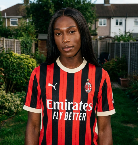 AI recreation of the AC Milan home 2024/25 shirt, generated by Kitlist from its documented design record.
