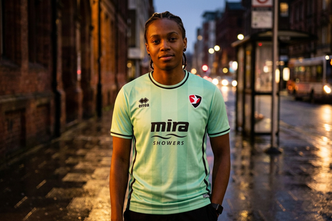 AI recreation of the Cheltenham Town FC away 2023/24 shirt, generated by Kitlist from its documented design record.