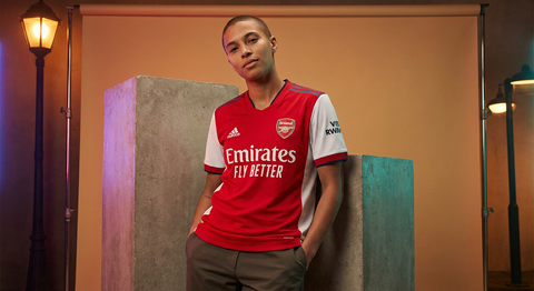 AI recreation of the Arsenal home 2021/22 shirt, generated by Kitlist from its documented design record.